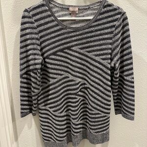 Chico's Black and Gray Striped Sweater